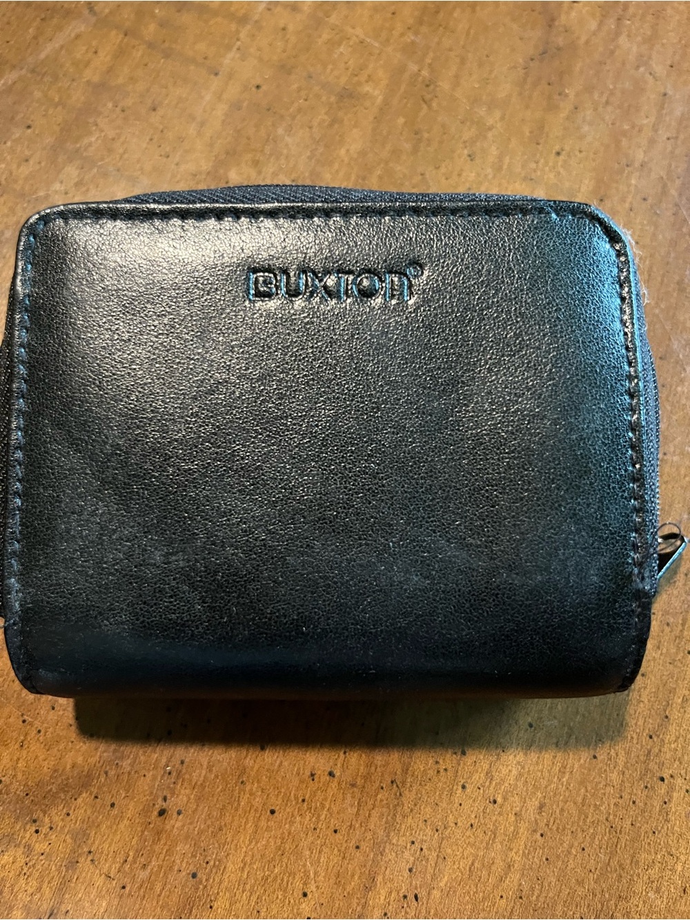 Buxton Wallet Genuine Leather Black Card Slots ID Double Zipper Compartments